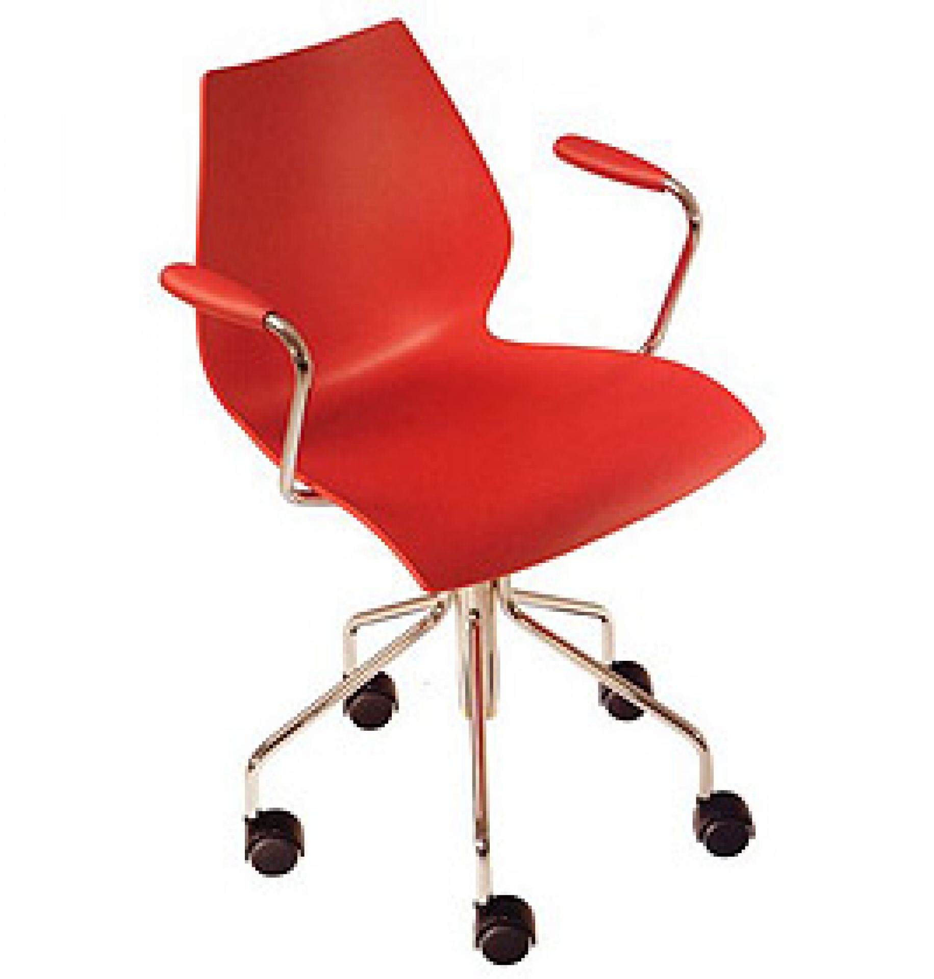 Roter Maui Drehstuhl von Kartell mit Armlehnen und Gasfeder, moderner Bürostuhl auf Rollen.